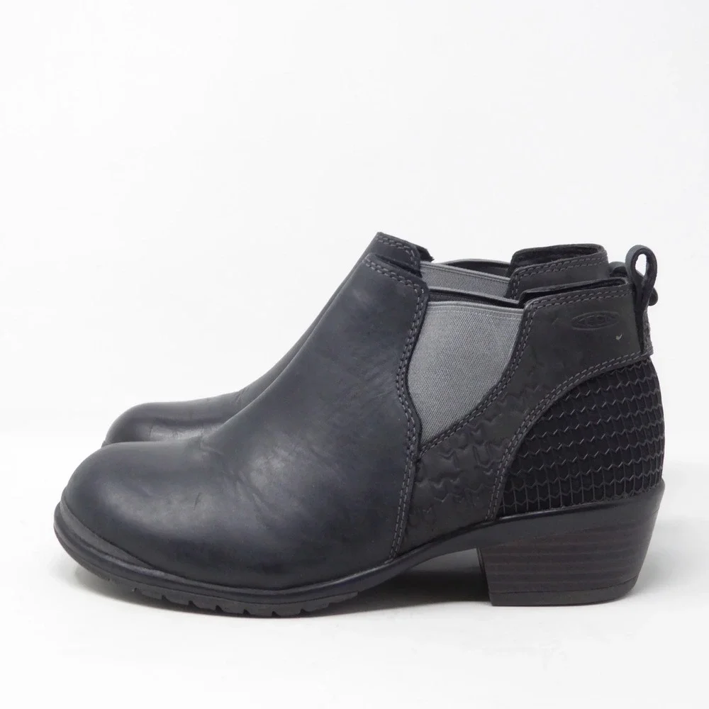 KEEN Womens Morrison Chelsea Block Heel Boots Black Leather Size 5.5
